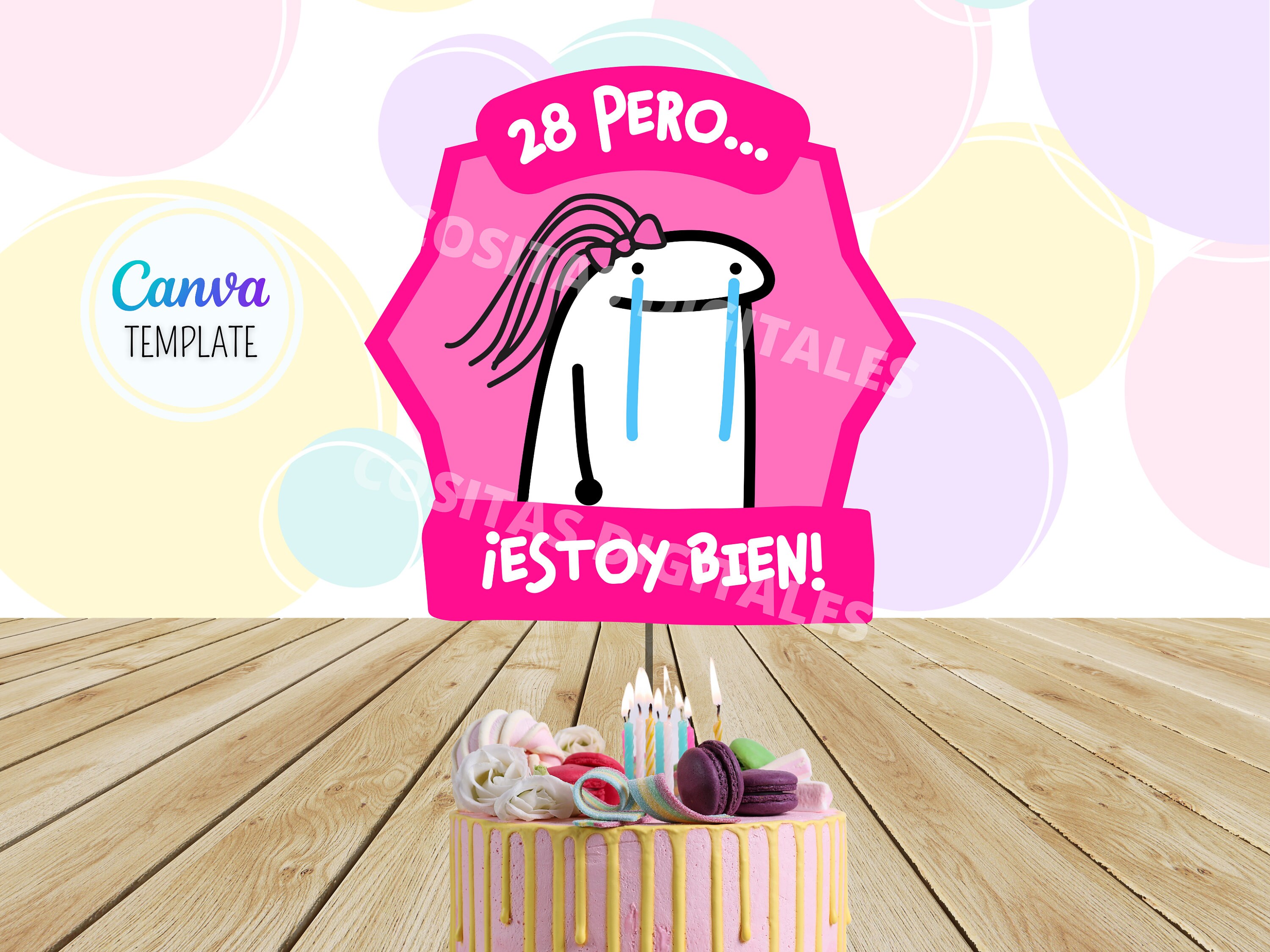 Flork Cake Topper Imprimible Cumpleaños Pero a que costo Meme Editable  Plantilla Funny CANVA Template Descarga Digital Inmediata Download