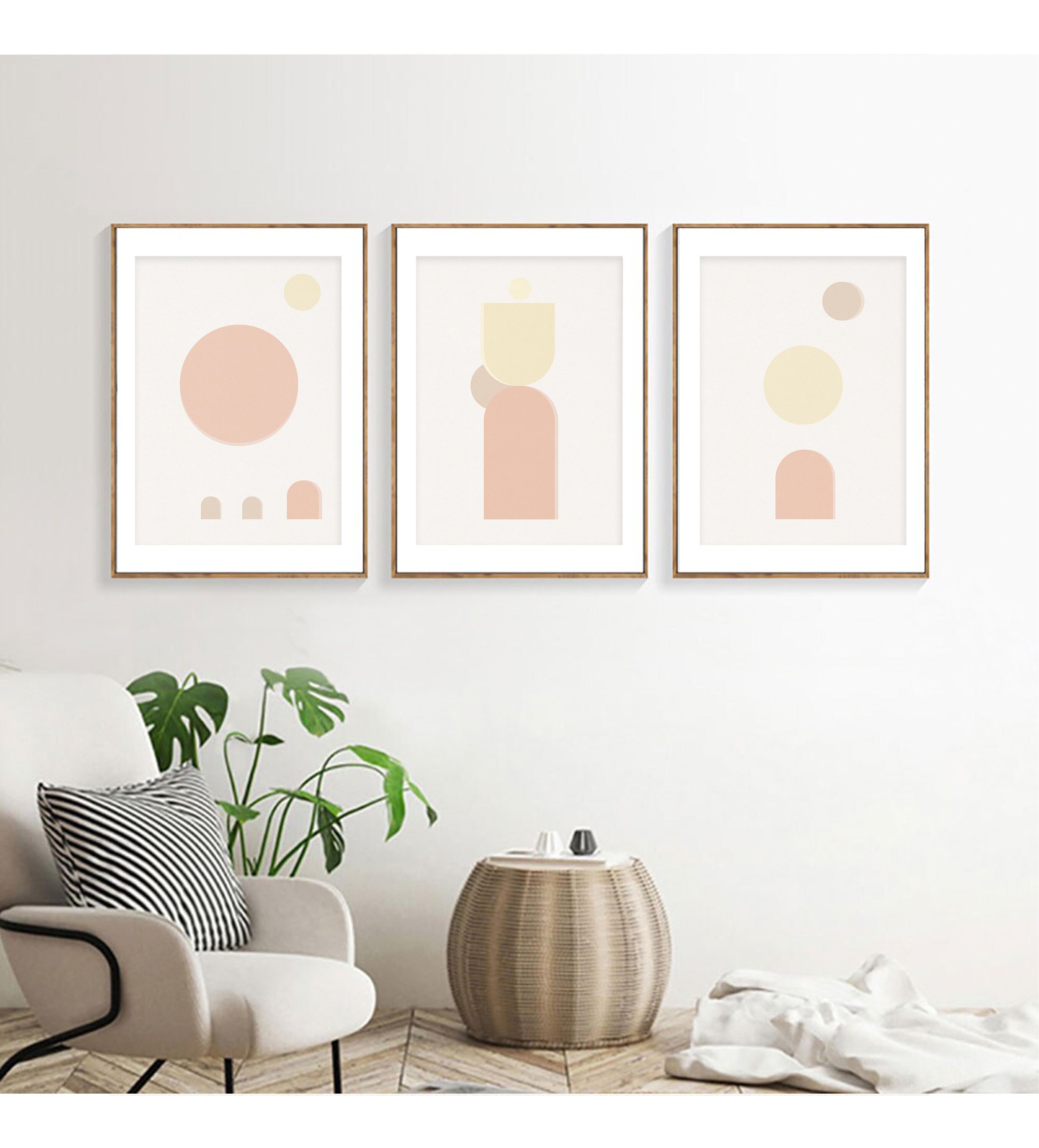 Set of 3 Beige Wall Art Beige Minimal Poster Abstract Etsy Norway