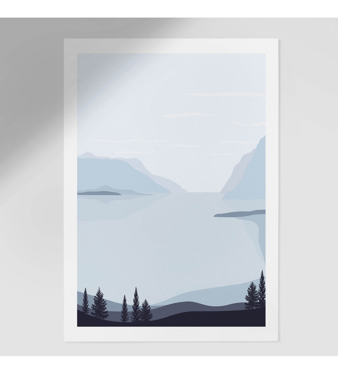 Set of 3 Blue Minimalist Art Prints Abstract Mountain Etsy