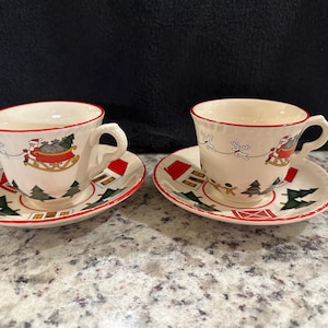 Set of Four - Mason's Christmas Village Cups and Saucers (Made in England)