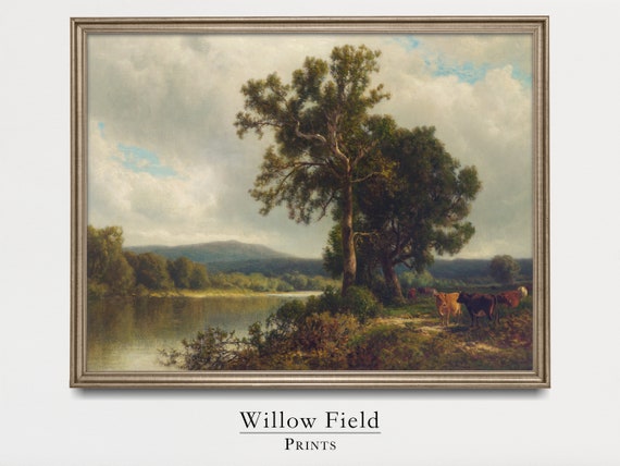 Landscape with Cows Painting Printable Wall Art Digital Download Antique Painting Vintage Art Oil Painting Digital Print Instant Download