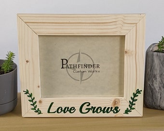 Personalized Picture Frame with Emerald Engraved Text and White Stained Wood for 5" x 7" Pictures