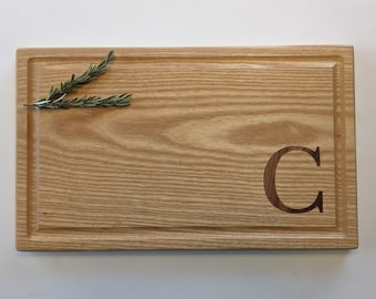 Personalized Monogram Cutting Board, Ash Wood with Walnut Inlay