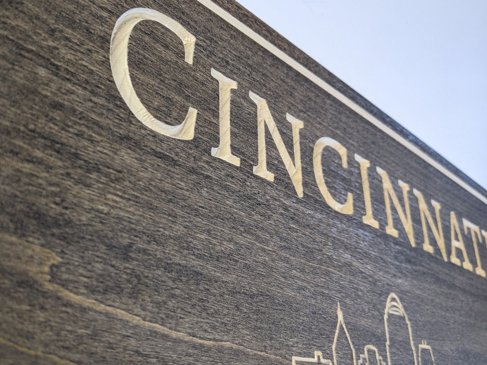 Cincinnati Skyline Sign With Coordinates, Stained Poplar - Etsy