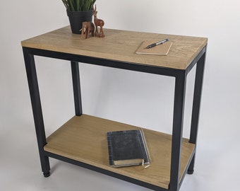 Minimalist Industrial Style Bedside Table, Steel and Stained Poplar