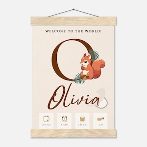Personalisiertes neues Baby Poster Neutral mit Aufhänger Holz / Mädchen Junge / Babyparty Geschenk / Minimal