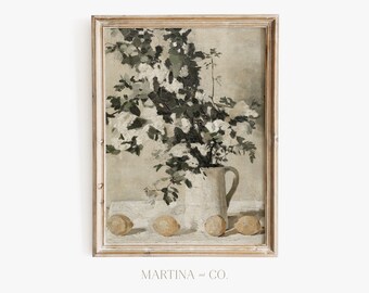 Cítricos y flores / Pintura vintage / Arte de pared IMPRIMIBLE digital