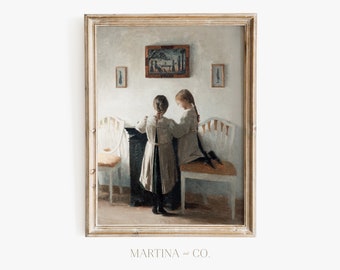 Dulces hermanas / Pintura vintage / Arte de pared IMPRIMIBLE digital