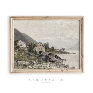 Vissershutten | Vintage schilderij | Digitale afdrukbare kunst aan de muur