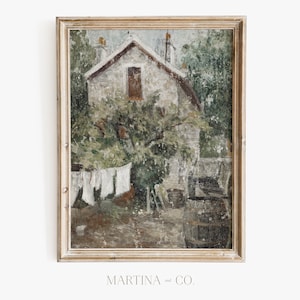 Courtyard Laundry | Vintage Painting | Digital PRINTABLE Wall Art