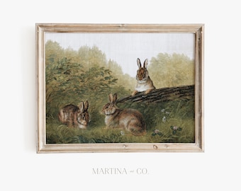Amigos conejos / Pintura vintage / Arte de pared IMPRIMIBLE digital
