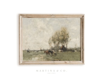 Grazing / Pintura Vintage / Arte Mural Digital IMPRIMIBLE