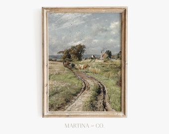 El camino de la vaca / Pintura vintage / Arte de pared IMPRIMIBLE digital