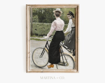 Ciclismo a la ciudad / Pintura vintage / Arte de pared IMPRIMIBLE digital