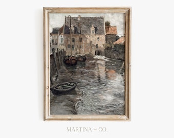 Atracado en marea baja / Pintura vintage / Arte de pared IMPRIMIBLE digital