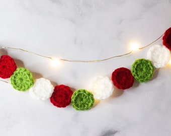 Crochet Christmas Circle Garland Pattern, PDF Download, Printable Crochet Pattern, Red Green and White Garland, Easy Crochet Pattern