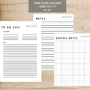 Simple To Do List, Notes, & Graphic Notes Printable // Black and White // Instant Download