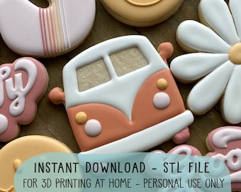 STL File Groovy Camper Van Cookie Cutter - 3, 3.5, and 4 inch sizes - CCK466 - Instant Download for 3D Printing Personal Use Only, No Resale