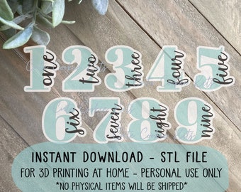 Números de archivo STL con cortadores de galletas con letras - Número 1-9 - 3,5 pulgadas - Descarga instantánea para impresión 3D - Solo para uso personal, sin reventa