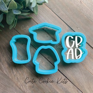 Cortadores de galletas de graduación, Juego de 4 o individuales, Mini de 2 a 2,5 pulg. o Tamaño normal de 3,5 a 4 pulg., Perfecto para galletas, fondant, arcilla y más