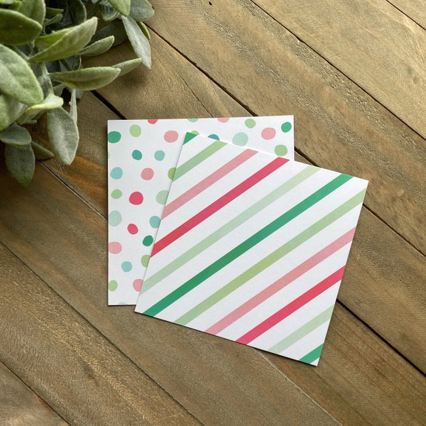 Multicolor Stripes and Dots - 4” x 4” - Set of 25 - Double Sided Box Backer - Food Safe, Grease Resistant Coating - Perfect for Holidays