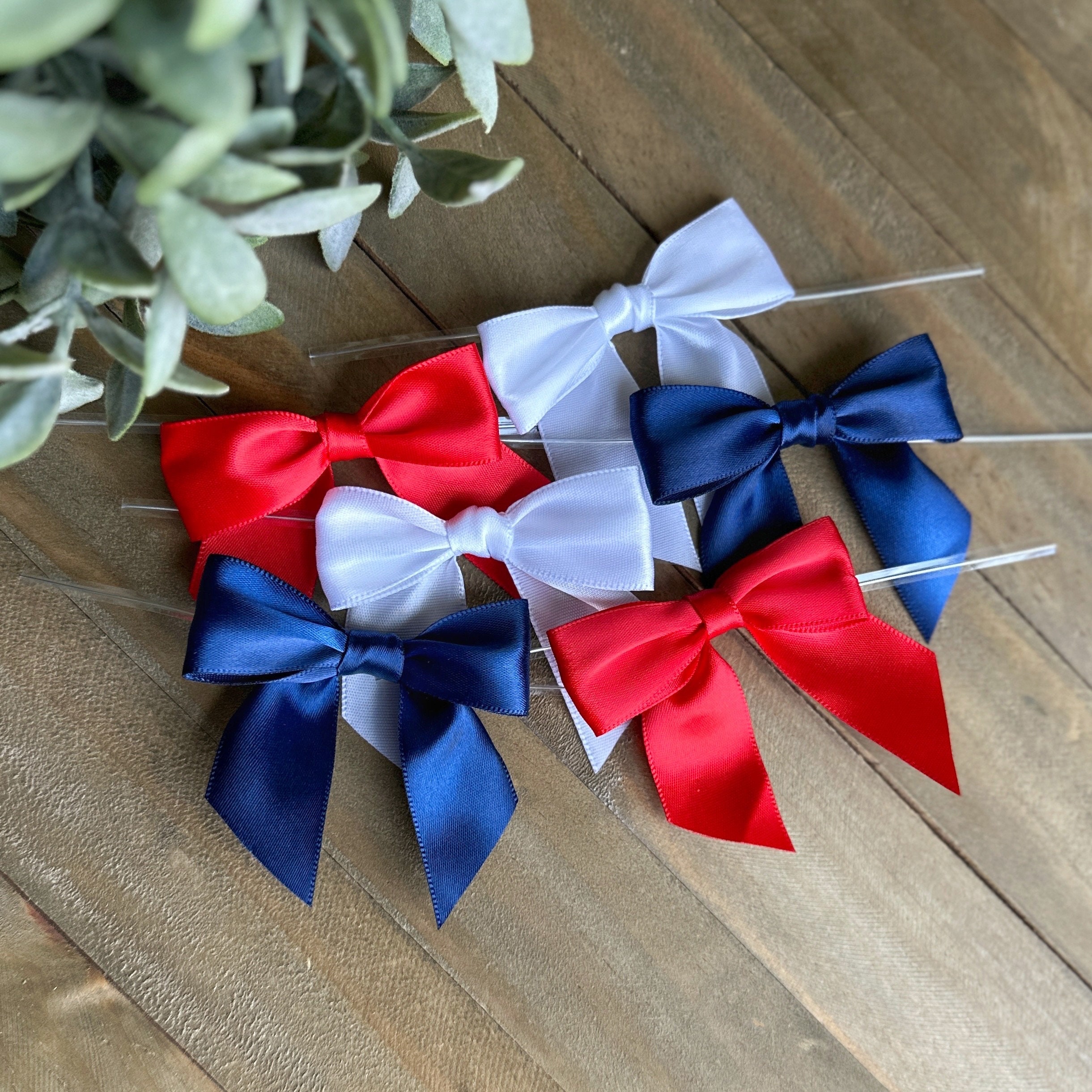 NAVY BLUE Satin Pre-tied Bow, 3 Bow, 4 Twist Tie, 7/8 Ribbon - Pack of  50 Bows