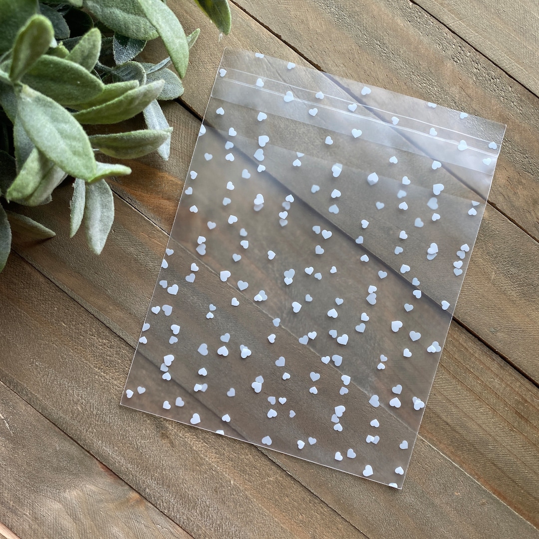 Frosty Clear Hearts Heat Seal Cello Bags 4x4 or 4x6 Thick, Food Safe