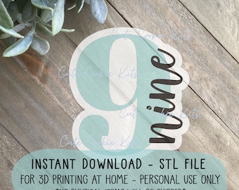 STL File Number 9 with Lettering Cookie Cutter - 3.5 inch - CCK629 - Instant Download for 3D Printing - Personal Use Only, No Resale