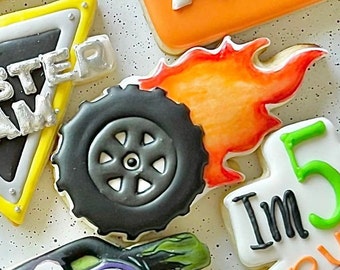 Off Road Tire with Flames Cookie Cutter - Perfect for Monster Truck and Racing Theme Cookies - Cutter for Dough, Fondant, and More (#CCK427)