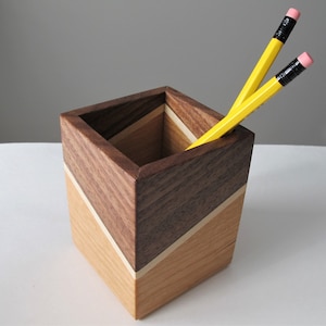 Wooden pen holder, Walnut desk caddy, Wood desk organizer Style 1 (W/M/C)