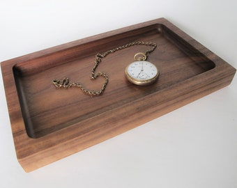 Wood valet tray, Walnut tray, 5th anniversary gift for him