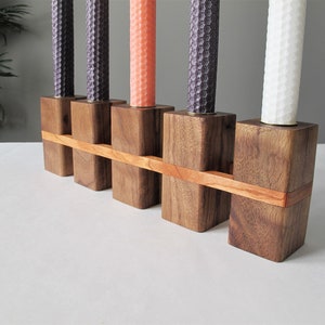 Modern walnut candle holder for 4 or 5 taper candles, Contemporary advent wreath