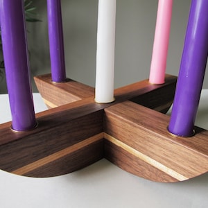 Walnut candle holder for 4 or 5 taper candles, Modern advent wreath