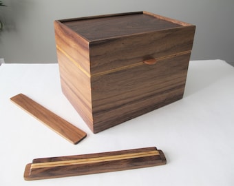 Extra large walnut recipe card box for 5 x 7 cards with card holder, Bridal shower gift