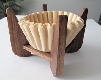 Basket coffee filter holder handcrafted in solid walnut, Coffee lover gift