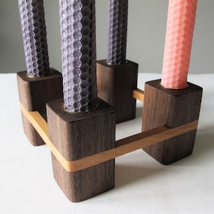 Minimalist Advent wreath for 4 or 5 taper candles, Modern walnut candle holder