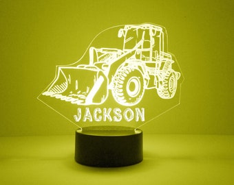 Light Up Bulldozer Custom Engraved Night Light, Personalized Free, 16 Color Options with Remote Control, Kids Room Bulldozer Light Up