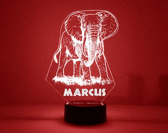 Light Up Acrylic Elephant, Custom Engraved Night Light, Personalized Free,16 Color Options with Remote Control