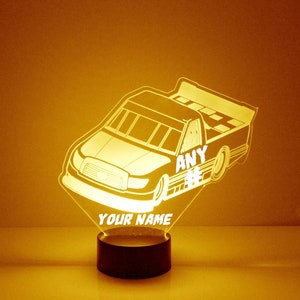 Les fans de course Nascar allument la voiture, Veilleuse LED, gravé sur mesure, Option 16 couleurs, Lampe de voiture de course