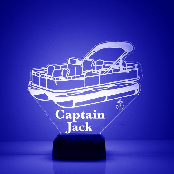 Light Up Pontoon Boat, Custom Engraved Night Light, Personalized Free, 16 Color Options with Remote Control,  Pontoon Boat Light