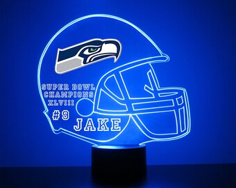 Setaball Seahawks, LED-Fußballsportfanlampe, maßgeschneidertes Nachtlicht, personalisiert frei, 16 Farboption, mit lizenziertem Aufkleber