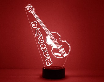 Bass Guitar LED Night Light Lamp,Personalized with Your Name or Text, Remote Control with 16 Colors, 4 Light Modes, Guitar, Music Theme Gift