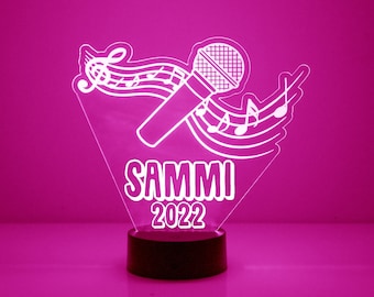 Acrylic Light Up Microphone, Custom Engraved Night Light, Personalized Free, 16 Color Options with Remote Control, Musician Gift