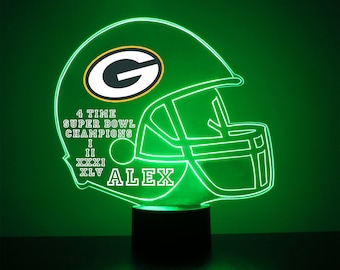Green Bay Packers, LED Football Sports Fan Lamp, Custom Made Night Light, Personalized Free, 16 Color Option, Featuring Licensed Decal