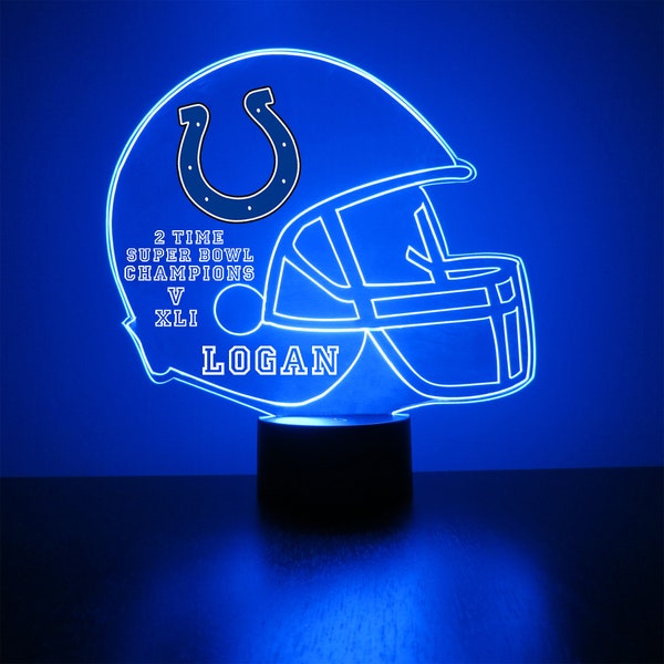 Indianapolis Colts, Lampe de ventilateur de sport de football LED, Veilleuse sur mesure, Personnalisée gratuite, Option 16 couleurs, Avec décalcomanie sous licence