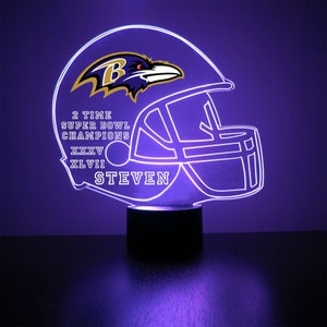Baltimore Ravens, LED Football Sports Fan Lamp, Custom Made Night Light, Personalized Free, 16 Color Option, Featuring Licensed Decal