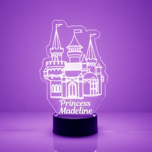 Light Up Castle, Princess Decor, Custom Engraved Kid's Room LED Night Light, Personalized Free, 16 Color Options , With Remote Control