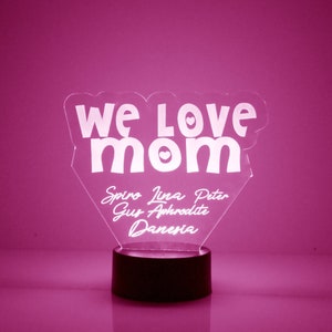 Best Mothers Day Gift , We Love Mom, Engraved Light, Personalized Free, 16 Color Options w/Remote , Gift for Abuela, Mom, Grandma