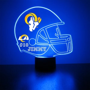 Lámpara LED para fanáticos de los deportes de fútbol de Los Angeles Rams, luz de noche personalizada, personalizada gratis, opción de 16 colores, con calcomanía con licencia