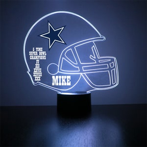 Dallas Cowboys, LED Football Sports Fan Lamp, Custom Made Night Light, Personalized Free, 16 Color Option, Featuring Licensed Decal